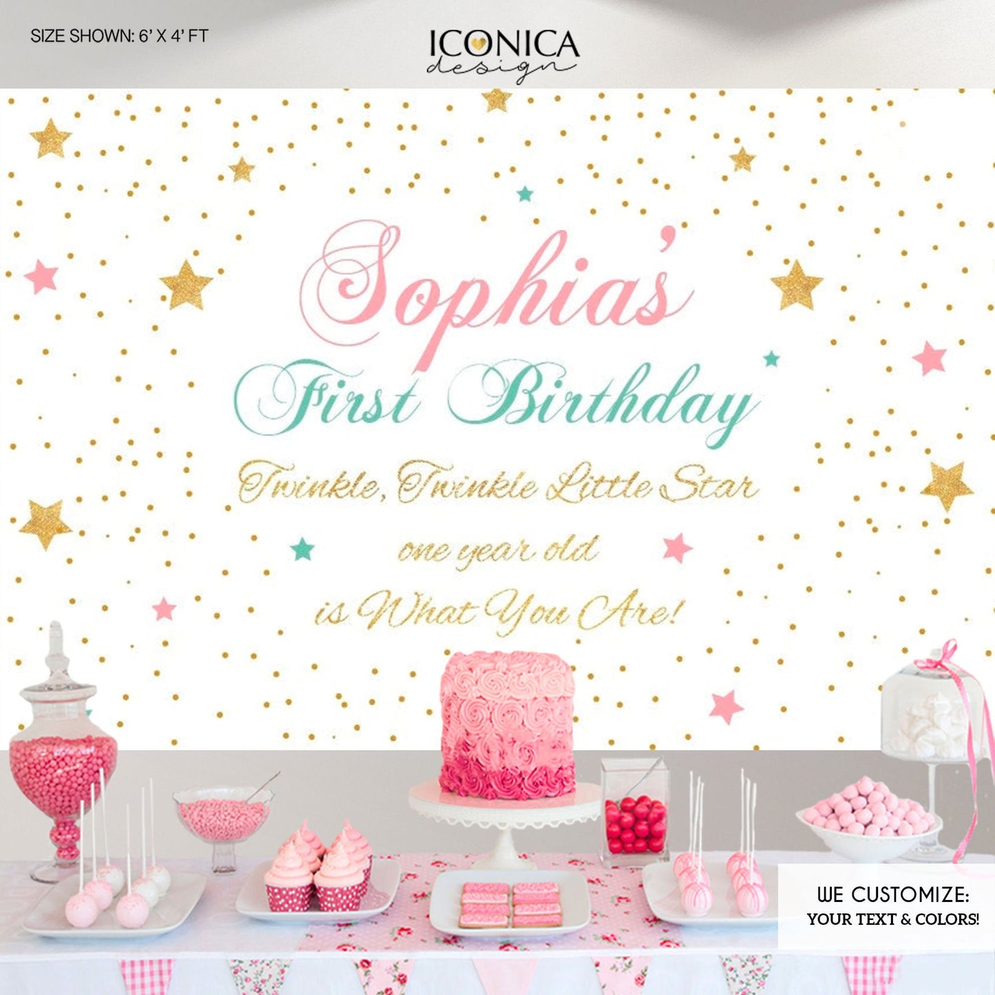 Twinkle Twinkle Backdrop - Birthday Backdrop - Pink and Blue - Gold Confetti - Free Shipping - Printed Or Printable File