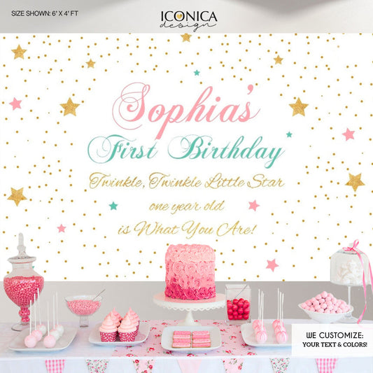 Twinkle Twinkle Backdrop - Birthday Backdrop - Pink and Blue - Gold Confetti - Free Shipping - Printed Or Printable File