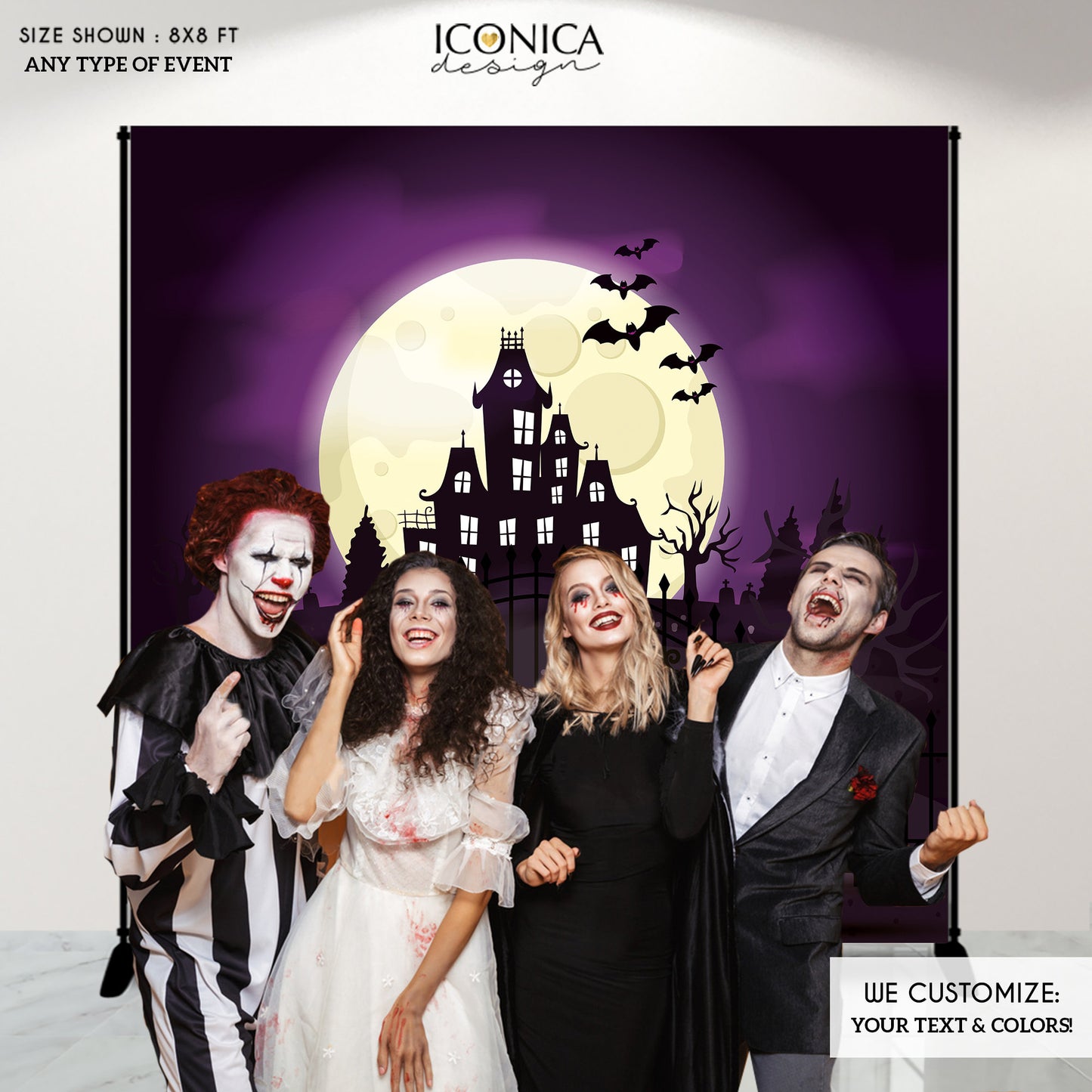 Halloween Party Photo Booth Backdrop,Halloween Party Decor,Haunted House Backdrop,Spooky backdrop, cemetery banner