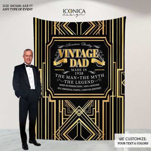 50th Birthday Backdrop, Aged to Perfection Custom Step And Repeat Backdrops, Milestone Birthday Backdrop ,Art Deco Personalized birthday, Vintage Dad