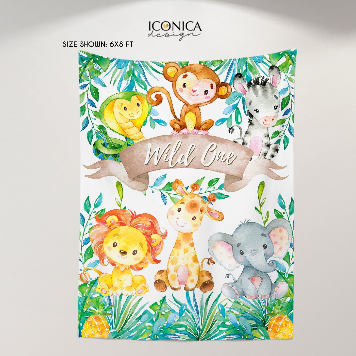 Safari Backdrop, Party Animals Backdrop,Personalized Safari Banner, Jungle Animals Backdrop,Wild ONE Decor,Watercolor Safari Baby Shower