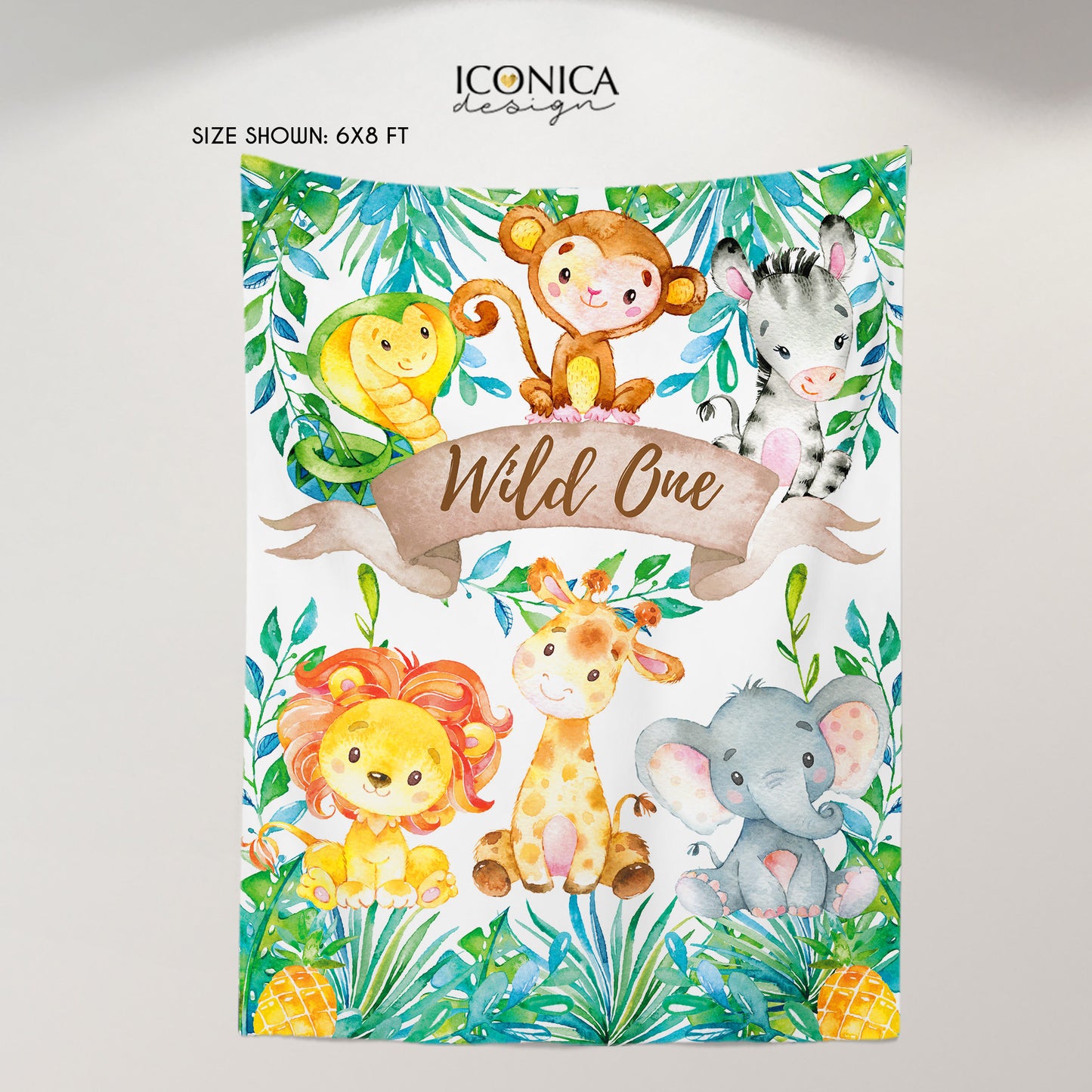Safari Backdrop, Party Animals Backdrop,Personalized Safari Banner, Jungle Animals Backdrop,Wild ONE Decor,Watercolor Safari Baby Shower
