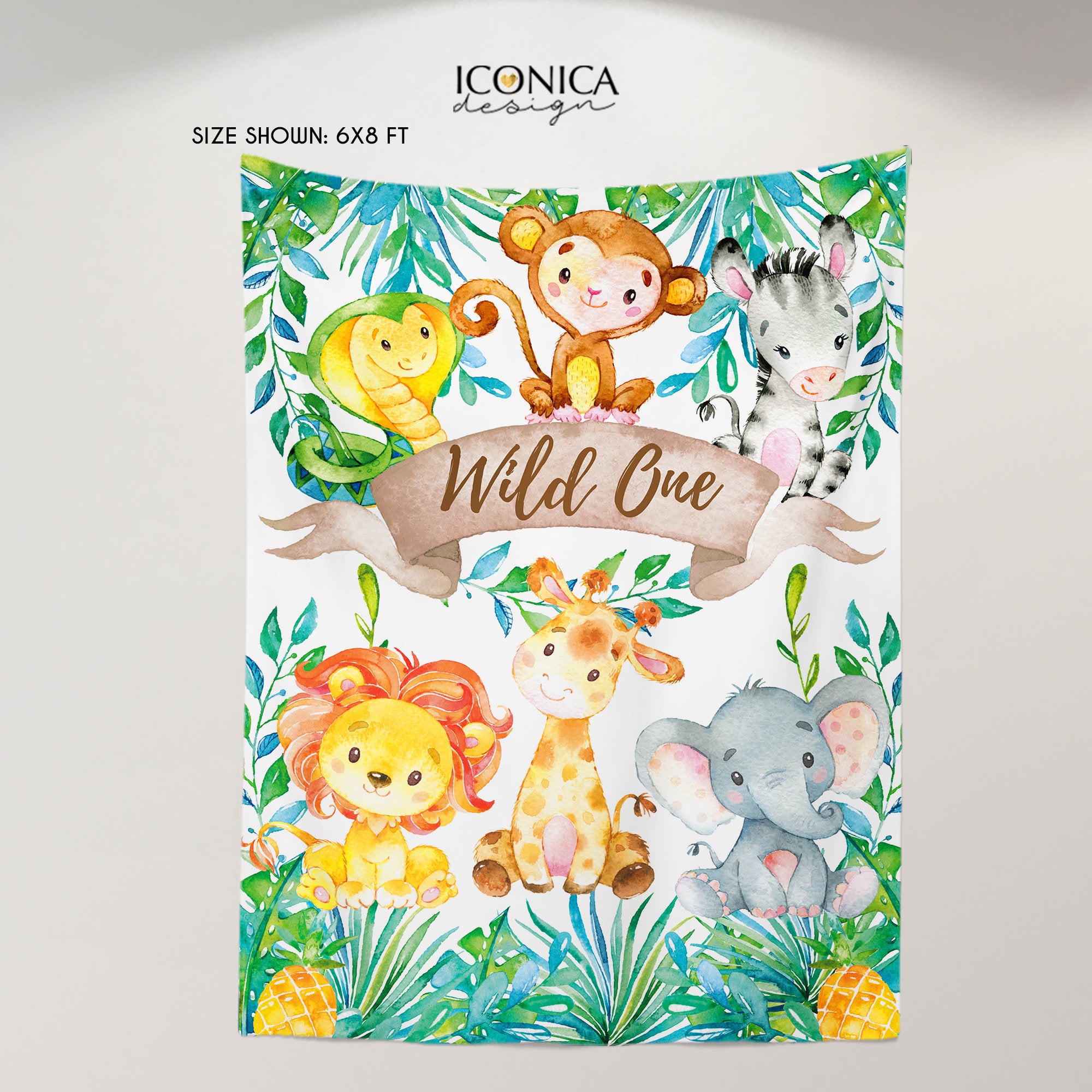 Safari Backdrop, Party Animals Backdrop,Personalized Safari Banner, online Jungle Animals Backdrop,Wild ONE Decor,Watercolor Safari Baby Shower