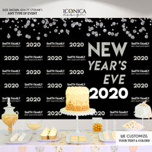 Load image into Gallery viewer, NYE PARTY New Year&#39;s Eve party Photo Booth Backdrop, Black and Faux Silver backdrop, any type of event, Printed or Printable File BHO0027
