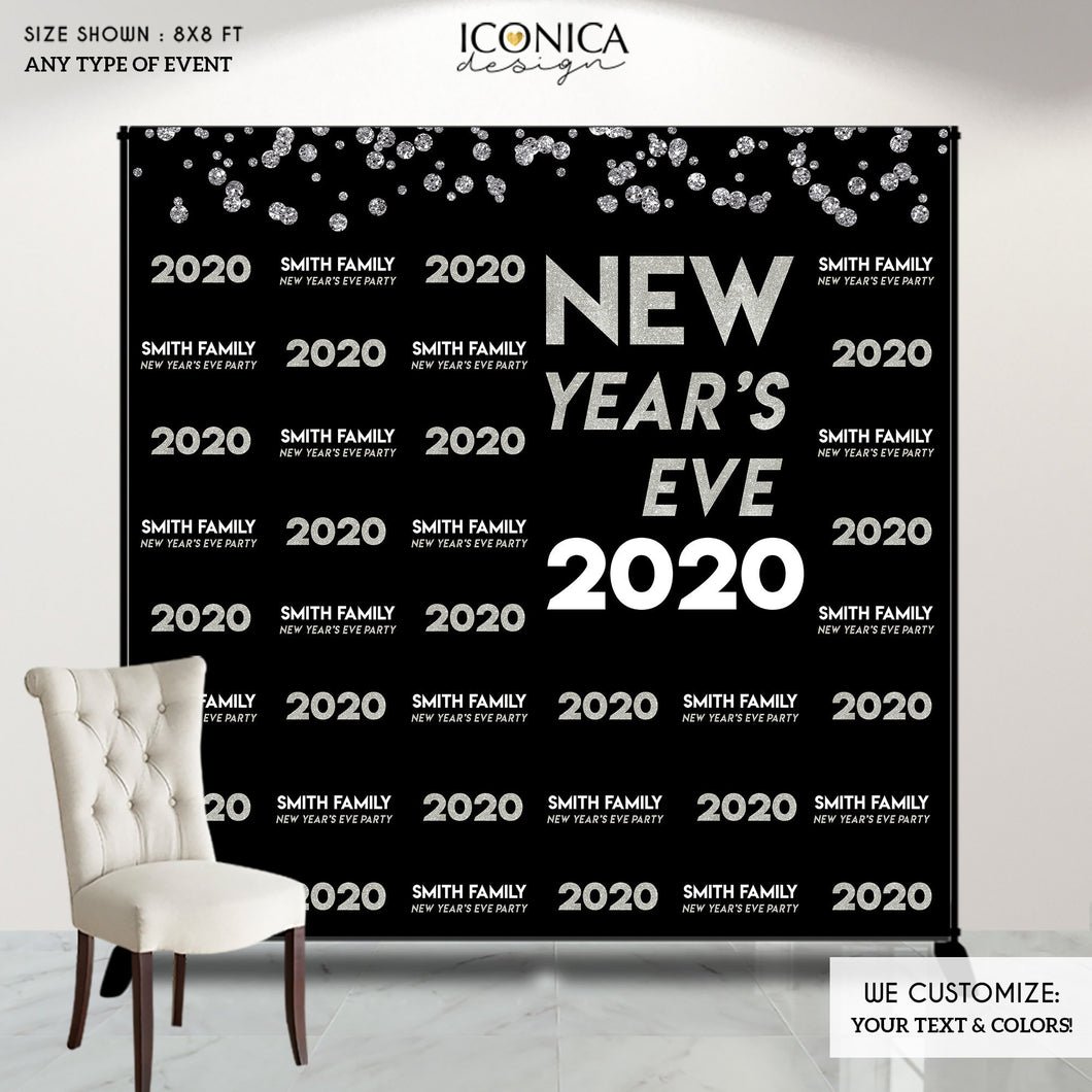 NYE PARTY New Year's Eve party Photo Booth Backdrop, Black and Faux Silver backdrop, any type of event, Printed or Printable File BHO0027