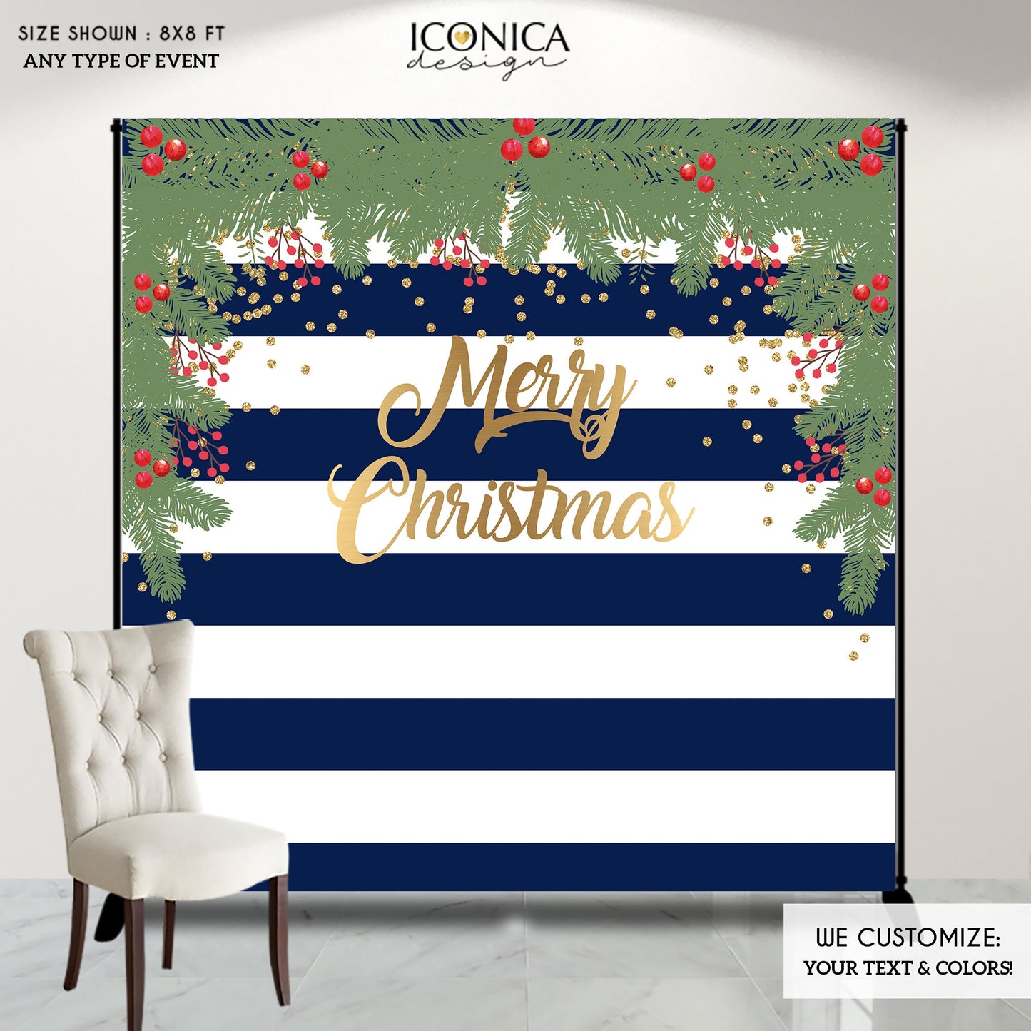 Christmas Photo Booth Backdrop, Christmas Party backdrop, CHEERS Festive Backdrop, Striped Holiday Banner, Printed BHO0014