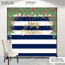 Load image into Gallery viewer, Christmas Photo Booth Backdrop, Christmas Party backdrop, CHEERS Festive Backdrop, Striped Holiday Banner, Printed BHO0014
