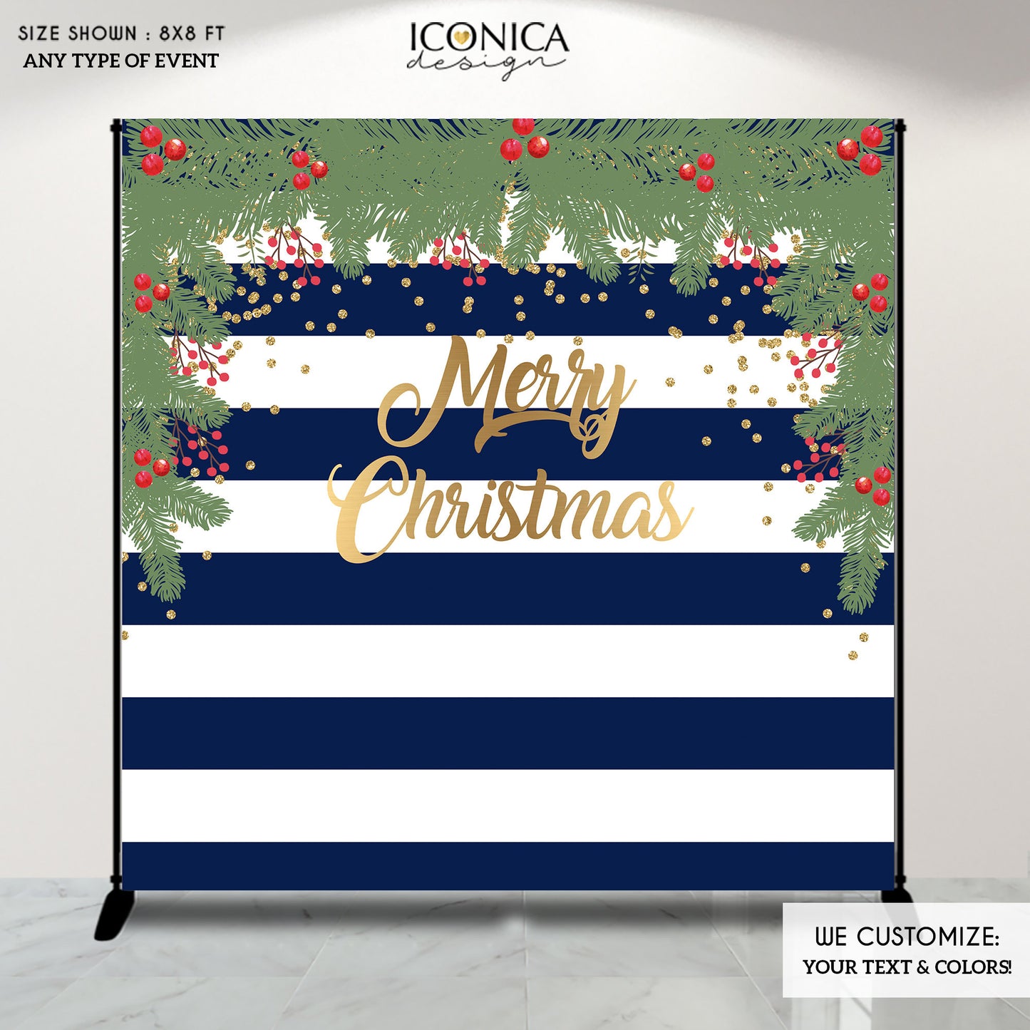Christmas Photo Booth Backdrop, Christmas Party backdrop, CHEERS Festive Backdrop, Striped Holiday Banner, Printed BHO0014