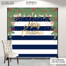 Load image into Gallery viewer, Christmas Photo Booth Backdrop, Christmas Party backdrop, CHEERS Festive Backdrop, Striped Holiday Banner, Printed BHO0013
