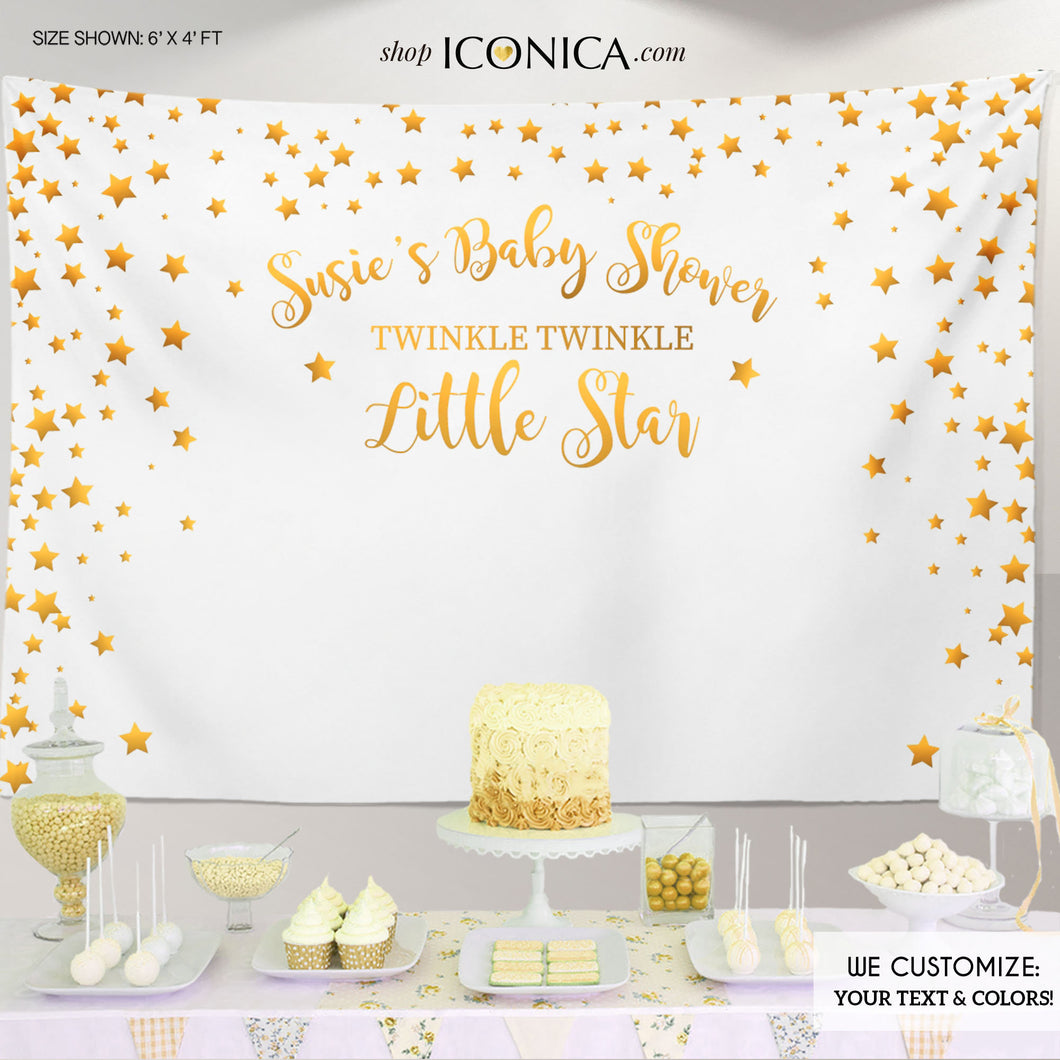 Twinkle Twinkle Baby Shower Party Backdrop, Twinkle Little Star Banner - Gold Stars backdrop- Printed Or Printable File BBS0048