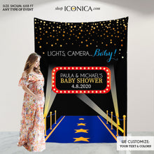 Load image into Gallery viewer, Movie Themed Baby Shower Backdrop,Hollywood Party, Lights, Camera, Baby! Step And Repeat Backdrop,Red Carpet Banner,Photobooth BBS0030
