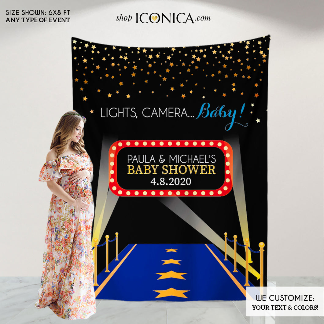 Movie Themed Baby Shower Backdrop,Hollywood Party, Lights, Camera, Baby! Step And Repeat Backdrop,Red Carpet Banner,Photobooth BBS0030
