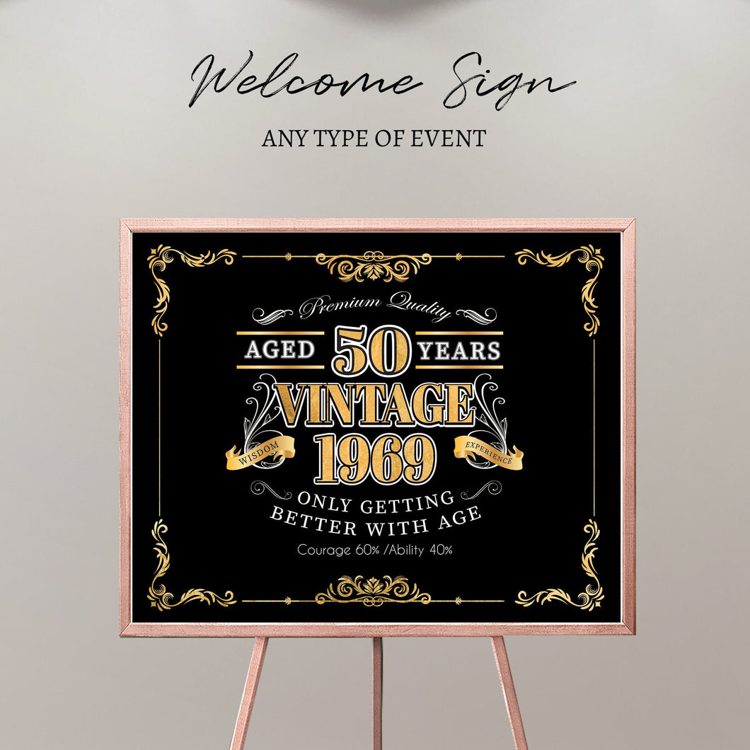 50th Birthday Welcome Sign, Aged to Perfection Custom Gift,Personalized 50th birthday sign,Vintage Birthday Decor,Printed Or Printable File