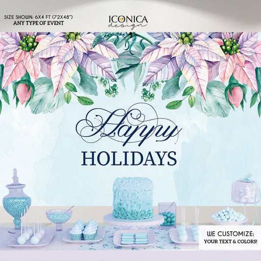 Christmas Backdrop, Pastel Poinsettias Banner , Holiday Party Banner, Photo Backdrop Printed BHO0013 ,holiday decor