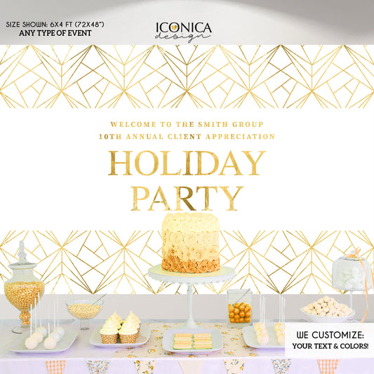 Holiday Party Backdrop,White and Gold Sparkles Party Backdrop,Elegant Corporate Backdrop, White Christmas, Printed BHO0010