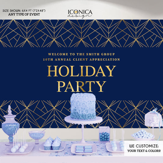 Holiday Party Backdrop,Blue and Gold Sparkles Party Backdrop, Elegant Corporate Backdrop, Christmas Party, Printed BHO0011