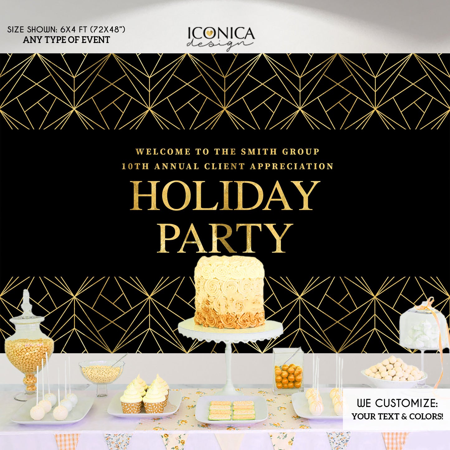 Holiday Party Backdrop,Blue and Gold Sparkles Party Backdrop, Elegant Corporate Backdrop, Christmas Party, Printed BHO0011