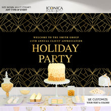 Load image into Gallery viewer, Holiday Party Backdrop,Blue and Gold Sparkles Party Backdrop, Elegant Corporate Backdrop, Christmas Party, Printed BHO0011
