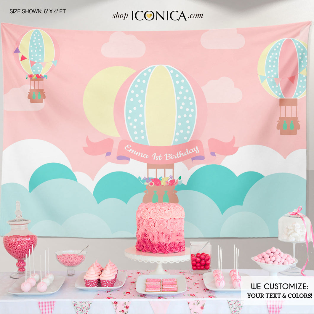 Hot Air Balloon First Birthday Backdrop, Oh baby, Hot Air Balloon Baby Shower, Up up and away, Any age - Printed