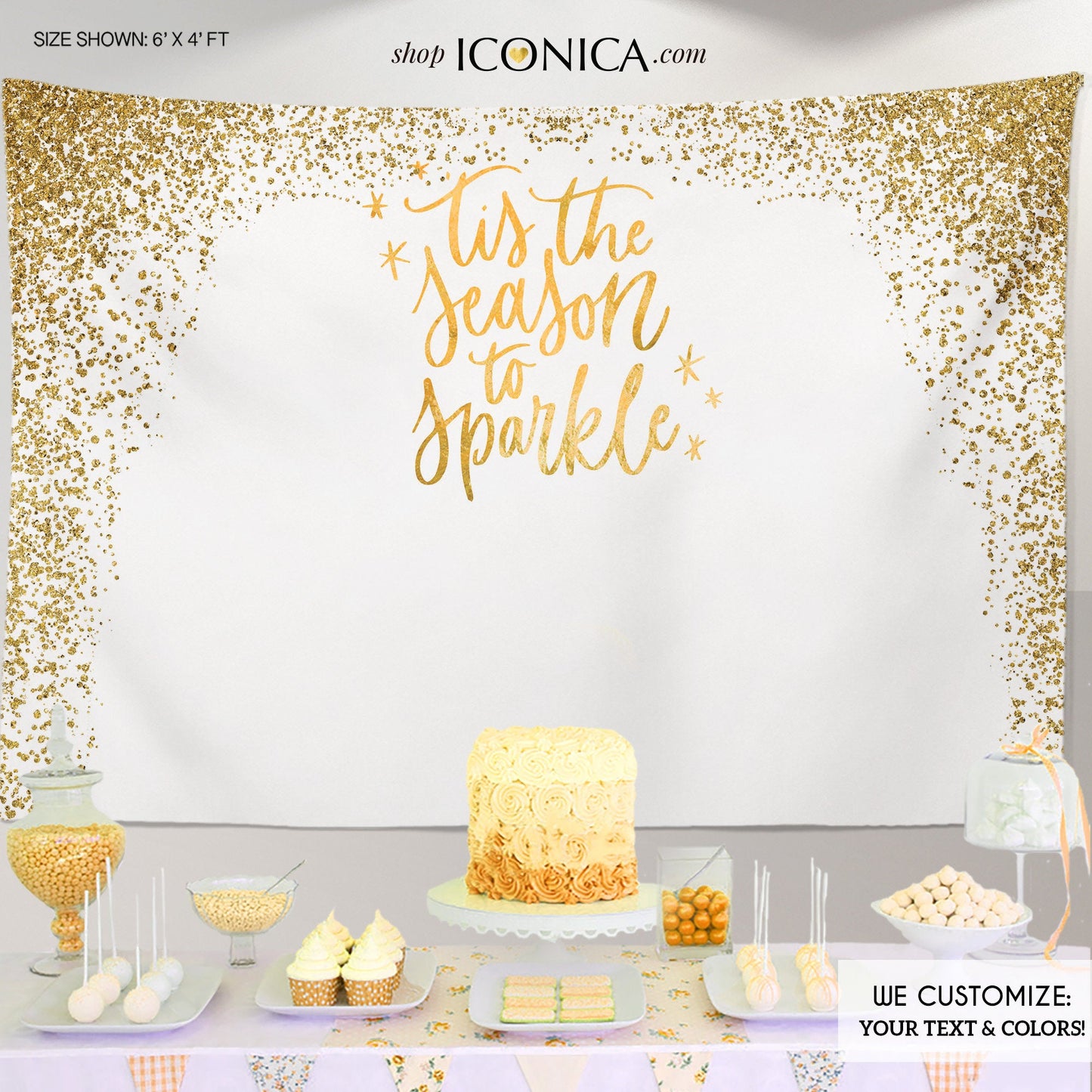 Christmas Party Backdrop,Gold Holiday Decor,Tis the Season to Sparkle ,Vinyl Printed Banner,Ready to Ship
