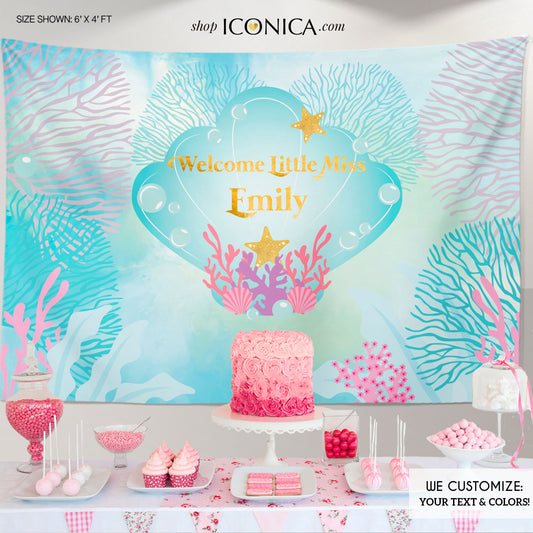 Virtual Baby Shower Under The Sea, Mermaid Tail, Baby Shower Backdrop, Ocean, Nautical, Beach Decor, Printed Or Printable BBS0029