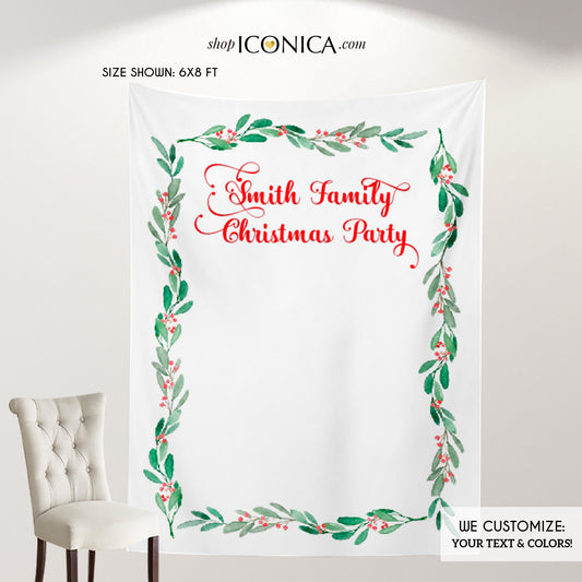 Christmas Party backdrop,Festive Wreath Backdrop,Holiday Party Backdrop,Annual Holiday Party Decor,Printed Backdrop