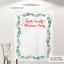Load image into Gallery viewer, Christmas Party backdrop,Festive Wreath Backdrop,Holiday Party Backdrop,Annual Holiday Party Decor,Printed Backdrop
