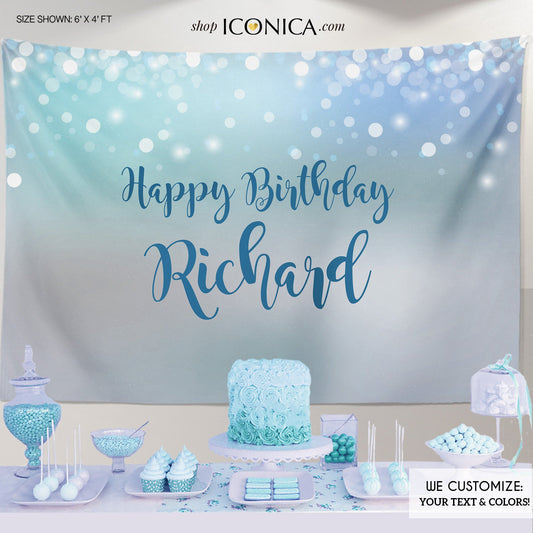 Happy Birthday Party Backdrop, Silver Sparkles, Glitter, Party Banner Happy Birthday Banner, Printed Or Printable File BBD0078