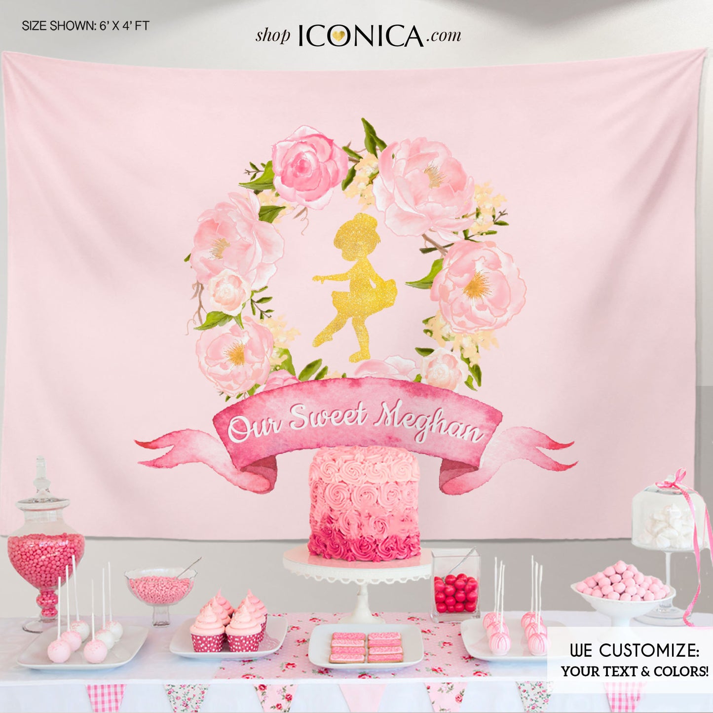 Ballerina Backdrop,Little Ballerina Watercolor Backdrop,Ballerina Party Decorations,Ballet Birthday Party Decorations,Tutu Party,Faux Gold