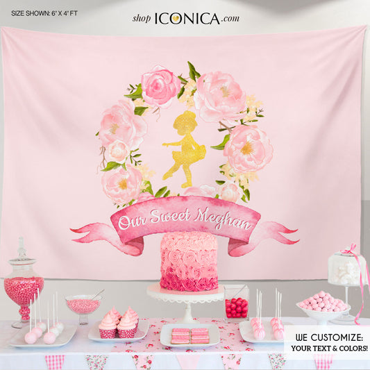 Ballerina Backdrop,Little Ballerina Watercolor Backdrop,Ballerina Party Decorations,Ballet Birthday Party Decorations,Tutu Party,Faux Gold