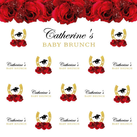 Baby shower Backdrop, Red roses Black and Gold Banner, Derby Baby Shower backdrop or any event, Printed or Printable File BBS0050
