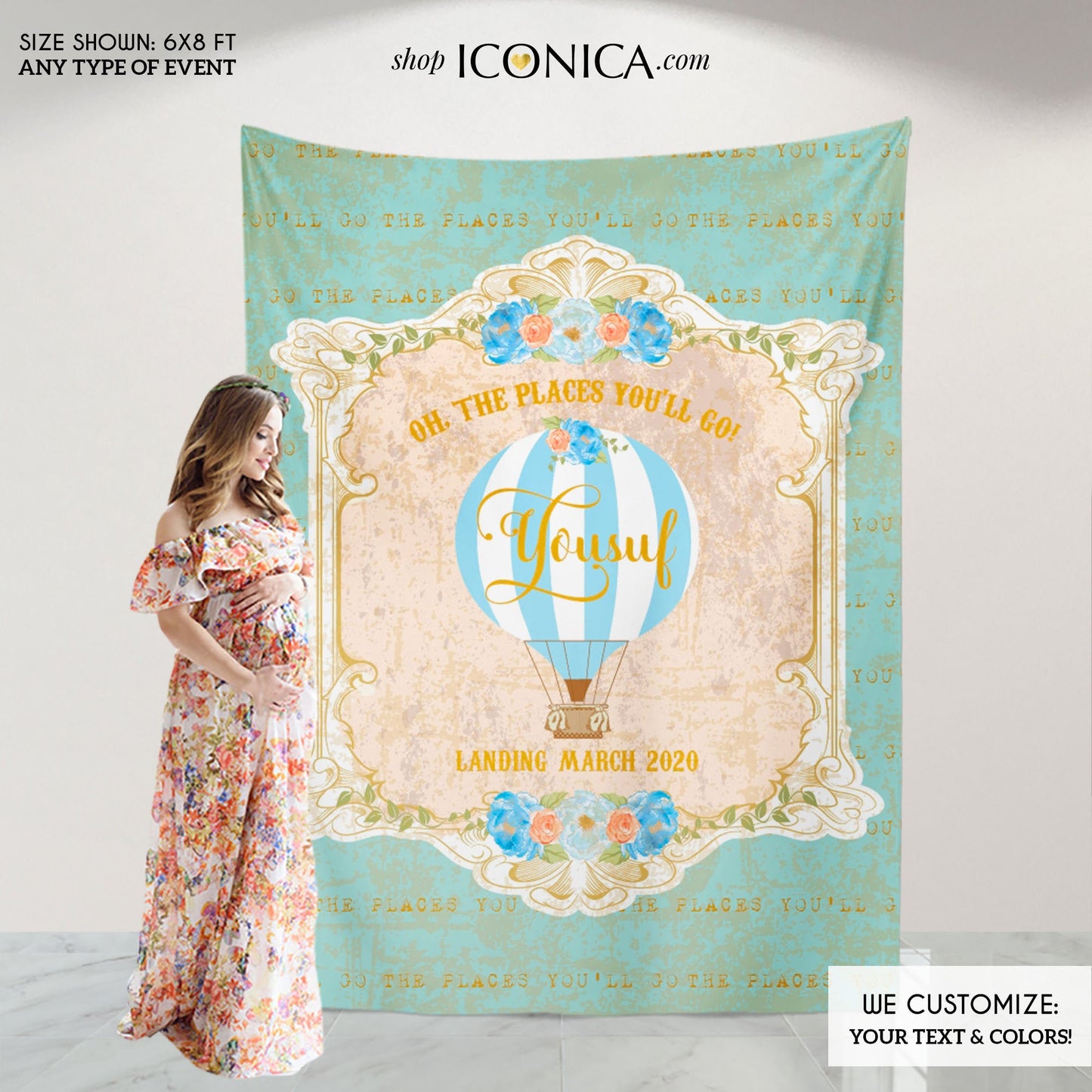 Hot Air Balloon Baby Shower Backdrop, Oh baby, Vintage Hot Air Balloon Baby Shower, Up up and away - Printed or Printable File BBS0026