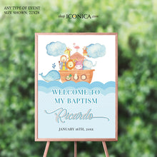 Load image into Gallery viewer, Noah&#39;s Ark Welcome Sign, Noah&#39;s ark 1st Birthday Sign,Noah&#39;s Ark Baptism Sign, Any text,Noah&#39;s ark Decorations, Printed

