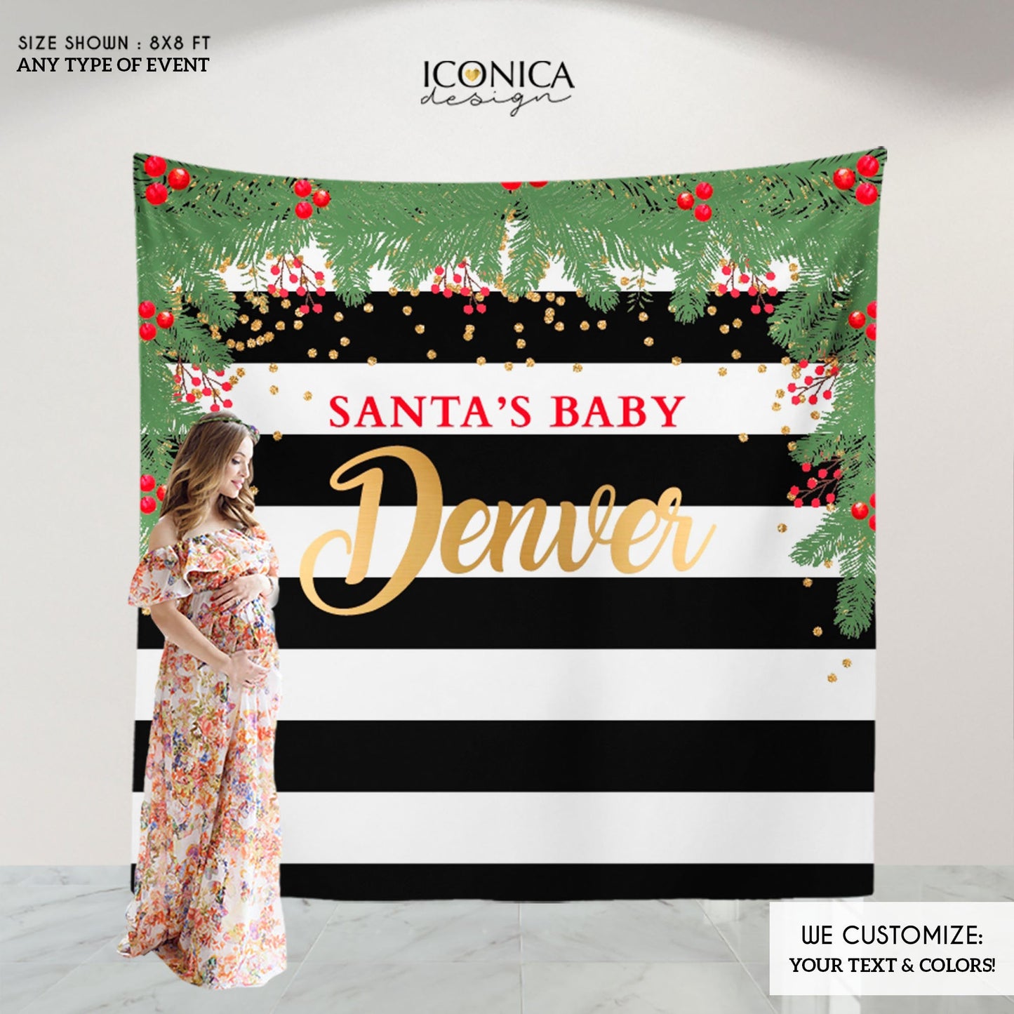 Christmas backdrop,Festive Wreath Backdrop,Holiday Backdrop Personalized,Christmas Baby Shower Backdrop,Printed Backdrop