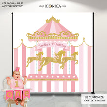 Load image into Gallery viewer, Carousel Backdrop personalized, Carousel Party Banner,Carnival Party,Carousel First Birthday Any Age, Printed Bbd0002

