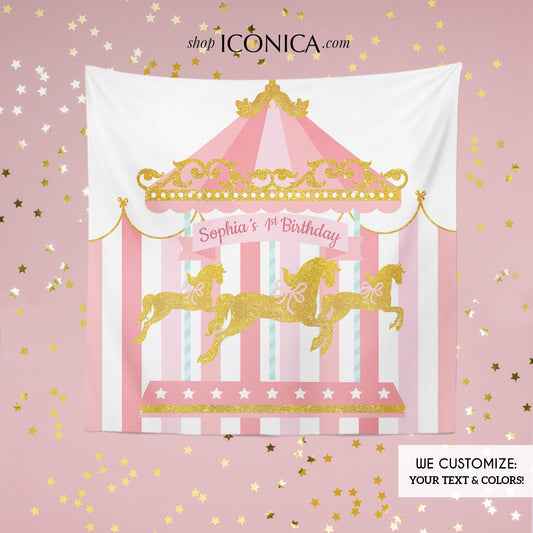 Carousel Backdrop personalized,Carousel Party Banner,Girls Carnival Party Decorations,Carousel First Birthday,Printed Backdrop Bbd0002