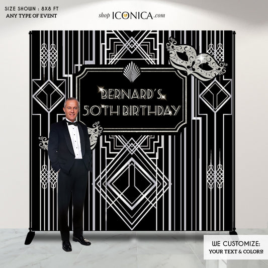Roaring 20's Party Backdrop,50th Birthday Party Personalized Great Gatsby Decor, Milestone Birthday Backdrop,Masquerade Ball Party Decor,Hollywood Party Backdrop BBD0060