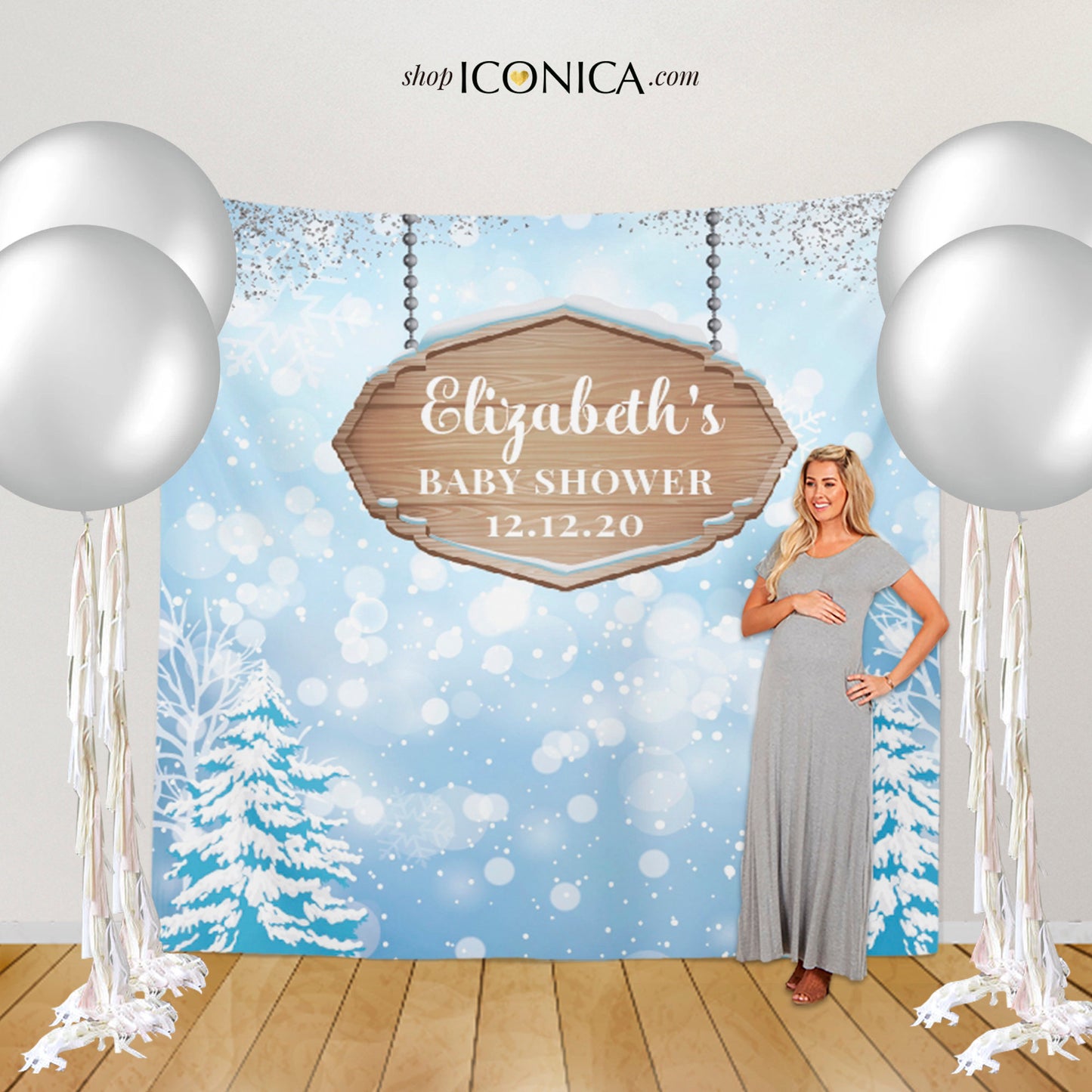 Virtual Baby Shower Winter Wonderland Backdrop,Winter Baby Shower Backdrop,Winter Party Backdrop,White Christmas Decor