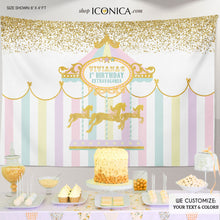 Load image into Gallery viewer, Carousel Party Backdrop First Birthday Any Age Girls Baby Shower Banner Girl Circus Banner Pastel Colors Printed Bbd0005
