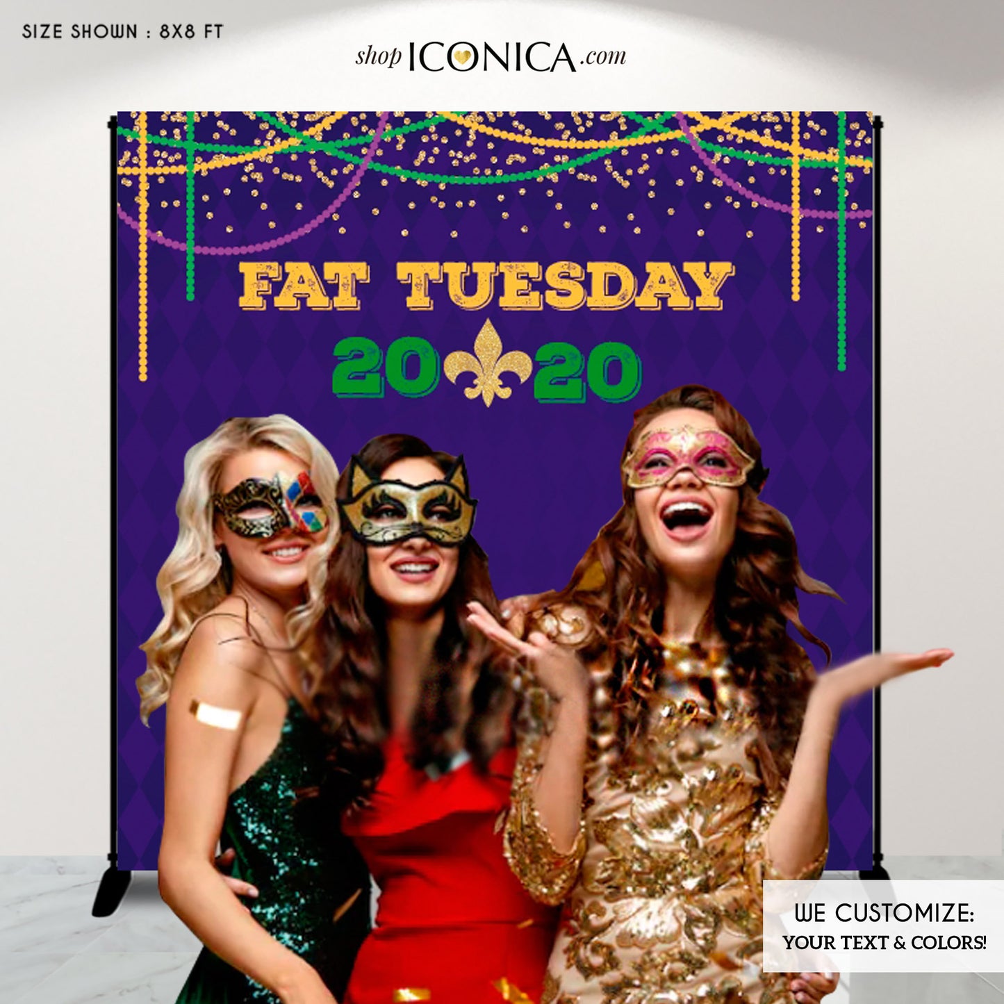 Fat Tuesday Party Backdrop, Mardi Gras Party Backdrop,Masquerade Ball Birthday Decorations,Personalized Masquerade Photo Backdrop Any color