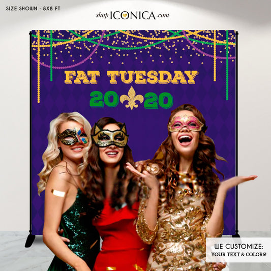Fat Tuesday Party Backdrop, Mardi Gras Party Backdrop,Masquerade Ball Birthday Decorations,Personalized Masquerade Photo Backdrop Any color