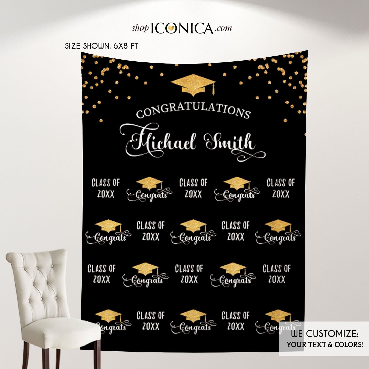 Graduation Party Photo Booth Backdrop, Graduation Step and Repeat Backdrop, Congrats Grad, Printed