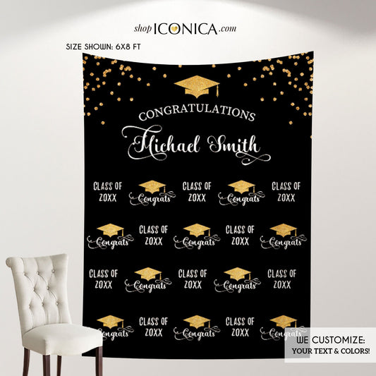 Graduation Party Photo Booth Backdrop, Graduation Step and Repeat Backdrop, Congrats Grad, Printed