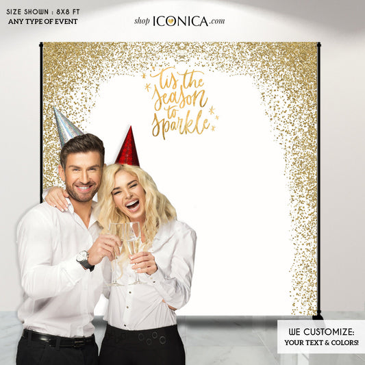 Christmas Party Backdrop,Gold Holiday Decor,Tis the Season to Sparkle ,Vinyl Printed Banner,Ready to Ship