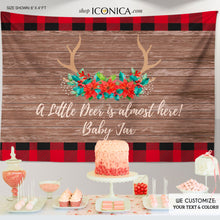 Load image into Gallery viewer, Holiday Backdrop, Festive Table Background, Christmas Antler Baby Shower, Rustic Holiday Backdrop, Printed
