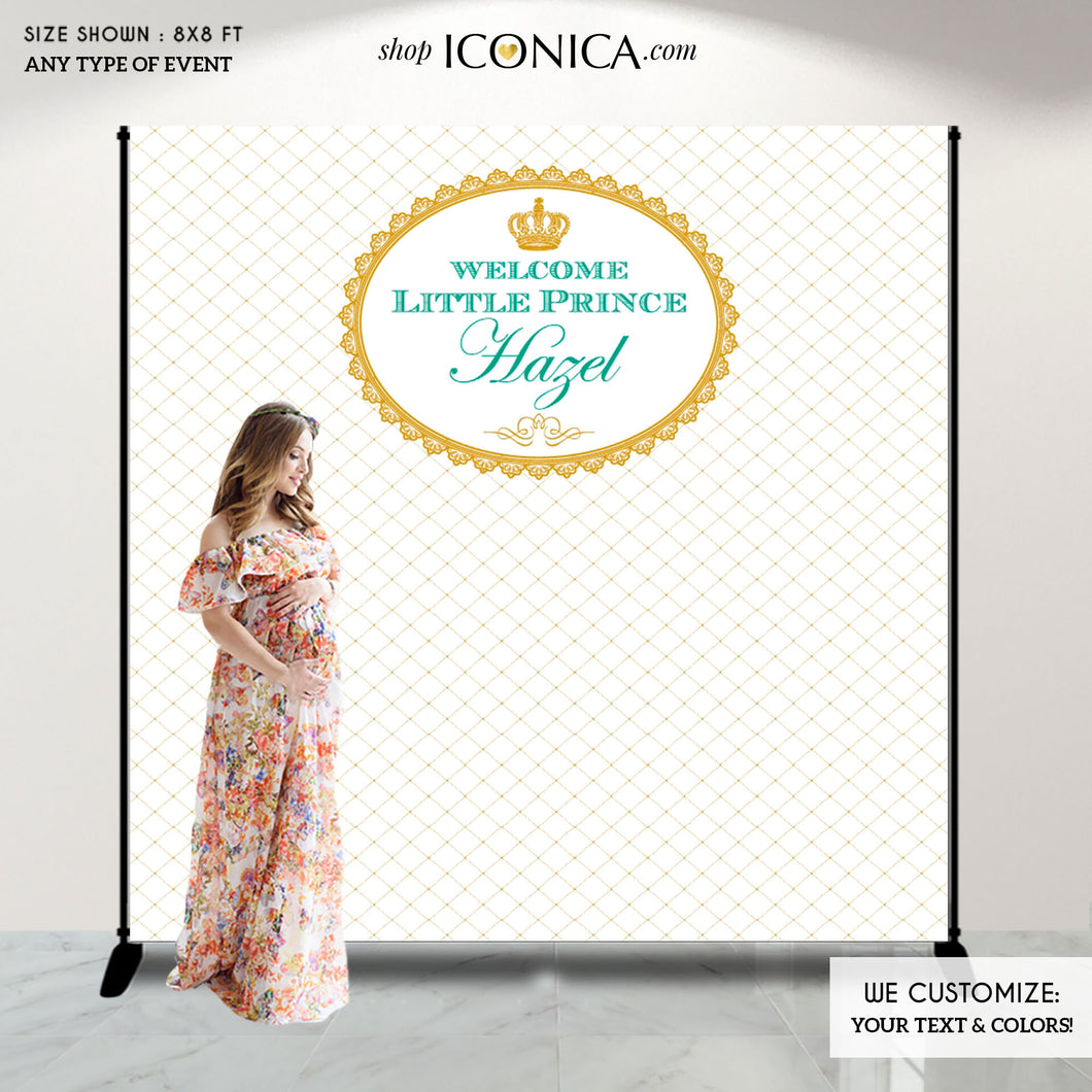 Baby Shower Party Backdrop Royal Prince Mint Green and Gold Baby Shower Royal party Backdrop Party Banner Printed or Printable.