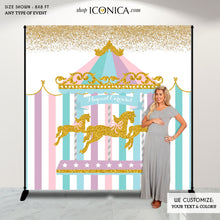 Load image into Gallery viewer, Carousel Party Backdrop First Birthday Any Age Any Wording Girls Baby Shower Banner Circus Banner Pastel Colors Printed Bbd0004
