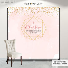 Load image into Gallery viewer, Baptism Backdrop Geometric,Girls Baptism Backdrop, Modern First Communion Backdrop Personalized, Watercolor Christening Backdrop
