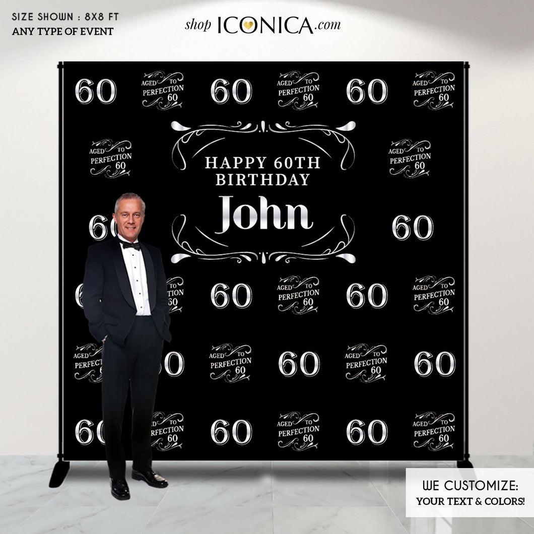 60th Birthday Backdrop, Aged to Perfection Custom Step And Repeat Backdrops, Milestone Birthday Backdrop ,Personalized birthday, Printed BBD0126