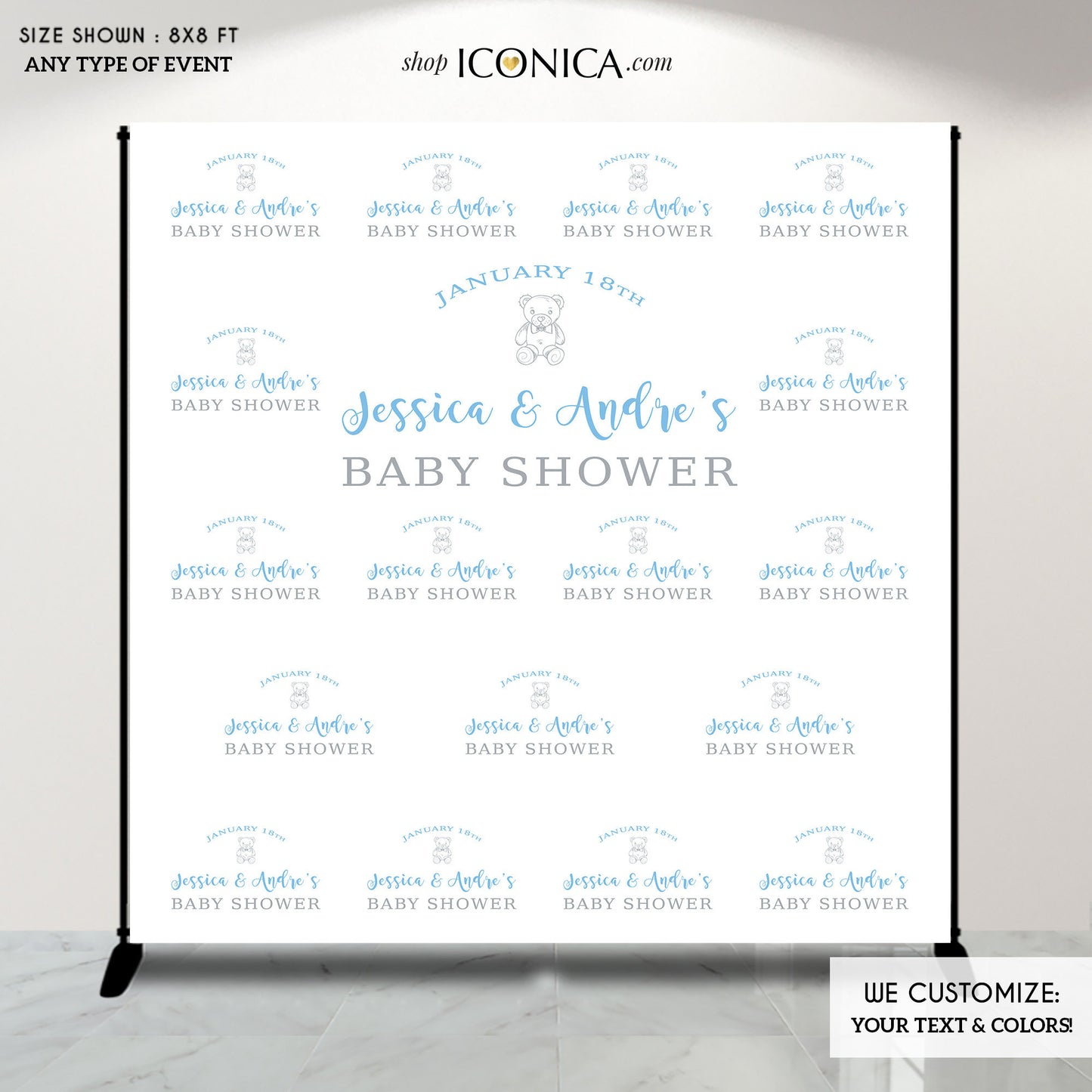Virtual Baby Shower Teddy Bear Baby Shower Photo Booth Backdrop, Baby Shower Teddy Bear Baby Shower Banner Printed Or Digital File Bbs0003